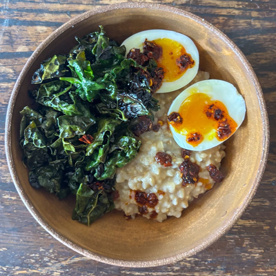 Image of Miso Oatmeal with Charred Kale & Soft Boiled Eggs from Food52