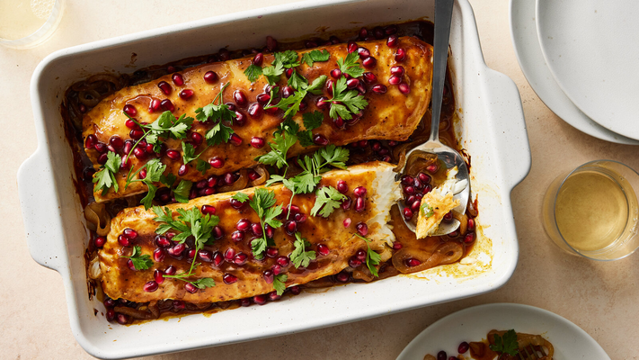 Image of Baked Fish With Pomegranate Sauce from New York Times Cooking