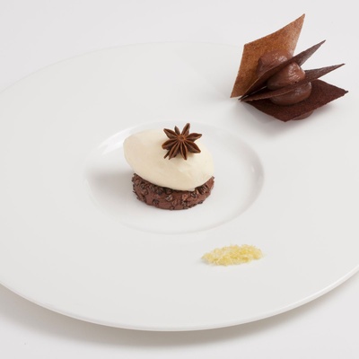 Image of Chocolate "Cœur de Guanaja" Mille-Feuille with Yogurt-Lemon-Star Anise Ice Cream and Caramelized Cocoa Nibs from Food52