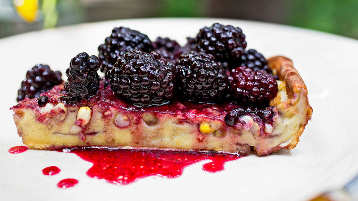 Image of Puffy Corn Pancake With Blackberry Sauce from New York Times Cooking