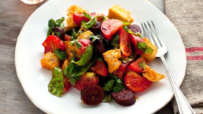 Image of Tomato Bread Salad With Chorizo and Herbs from New York Times Cooking