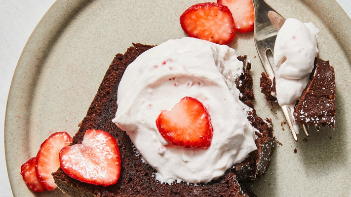 Image of Chocolate Pound Cake With Strawberry Whipped Cream from New York Times Cooking