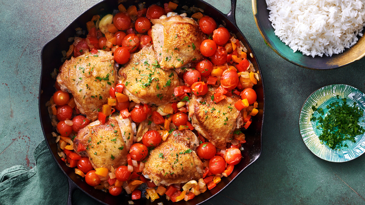 Image of Skillet Chicken With Peppers and Tomatoes from New York Times Cooking