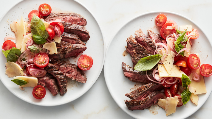 Image of Grilled Steak With Tomatoes, Basil and Cheddar from New York Times Cooking