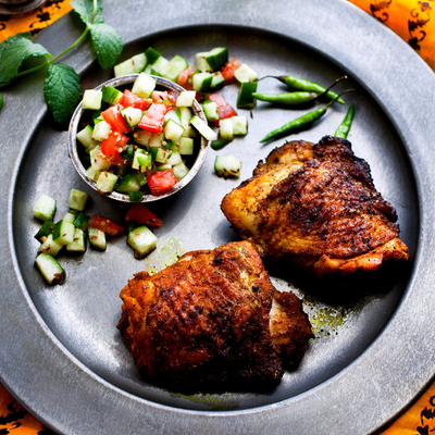 Image of Spicy Grilled Chicken With Tomato-Cucumber Relish from New York Times Cooking