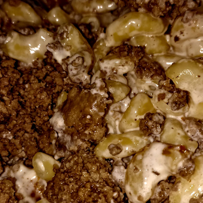 Image of The Ultimate Three Cheese Bourbon Burger Macaroni from Food52