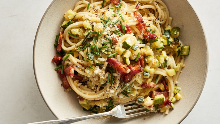 Image of Creamy Zucchini and Bacon Pasta from New York Times Cooking